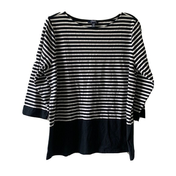 Chaps Womens Plus Size 2X Multicolor Nautical Stripe Cotton Blend Blouse - Picture 1 of 6